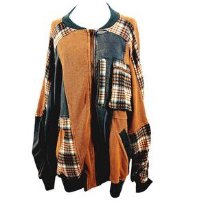 Oli & Hali Multicolor Washed Patchwork Oversized Bomber Jacket - Size Medium